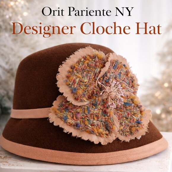 Orit Pariente Millinery – New York Accessories - Orit Pariente NY Designer Cloche Hat Tweed Flower Boutique Statement Hat NWOT